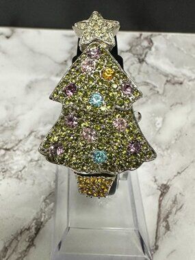 Quacker Factory Watch Women Rhinestone Christmas Tree Hidden Dial Working